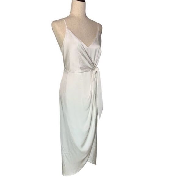 Shona Joy White Satin Lux Tie Front Cocktail Midi Dress - Picture 9 of 12
